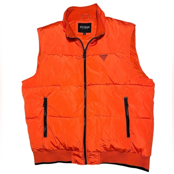 Guess Puffer Vest Mens Size XXL 2XL Hooded Quilted Orange Style # 119AP541 EAC - Picture 1 of 10